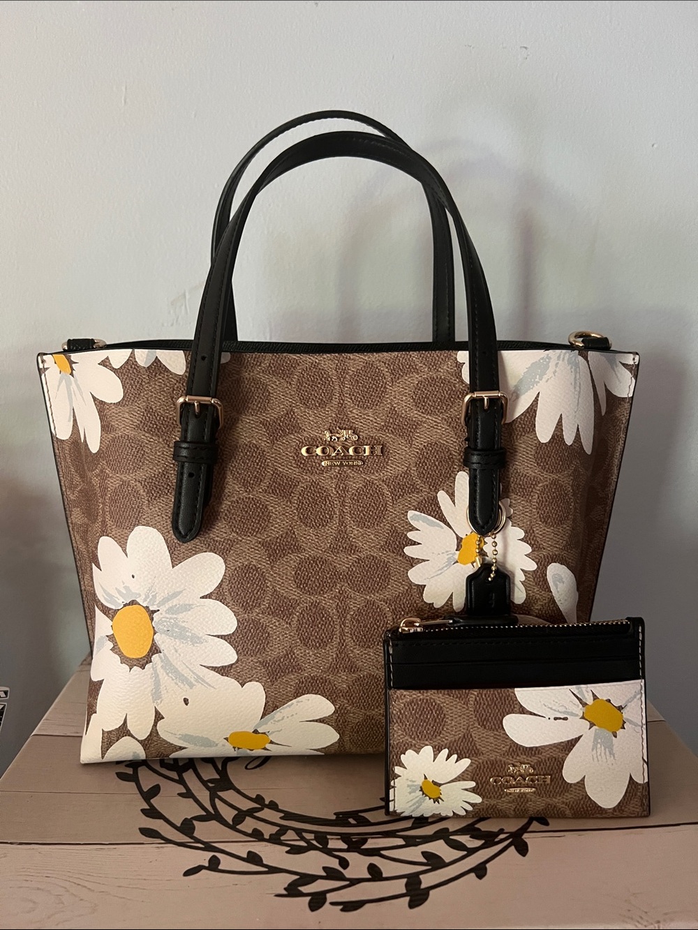 Coach Mollie Tote Bag 25 In Signature Canvas With Floral Print & Id Case